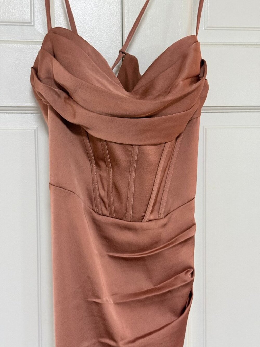 Azazie Brookelle Stretch Cedar Rose Sweetheart Corset Stretch Satin Dres